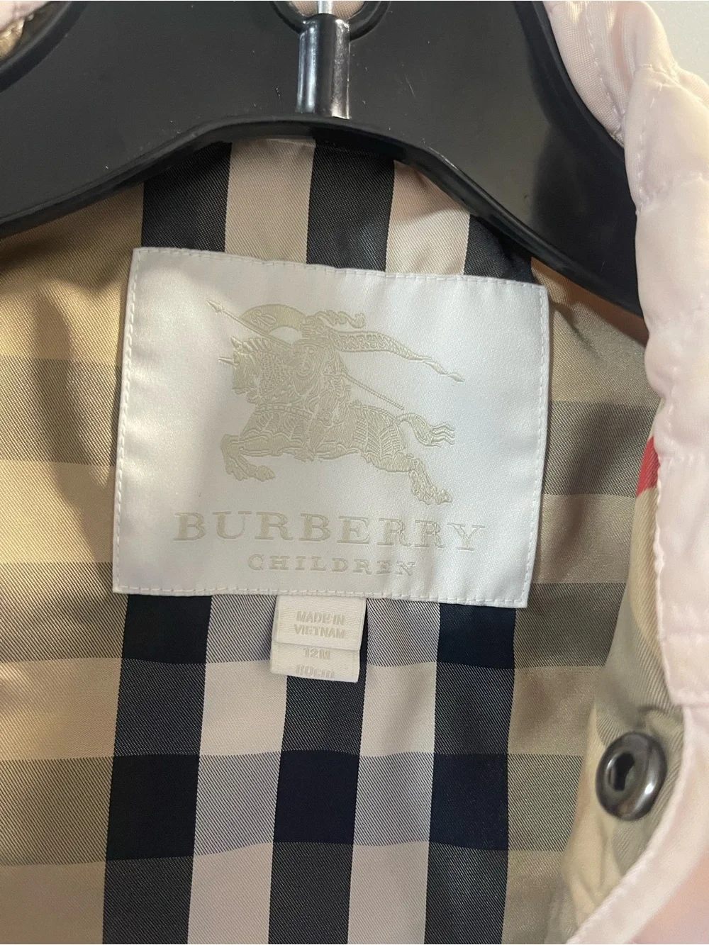 Burberry Kids Pale Pink Quilted Jacket with Signature Check Lining